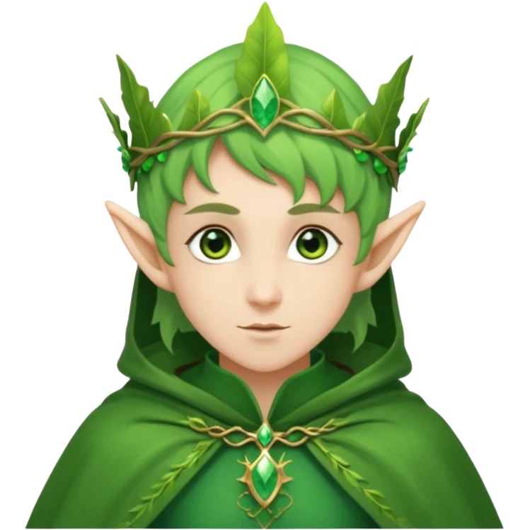 Forest Elf – elegant green-skinned elf with leaf crown and cloak emoji