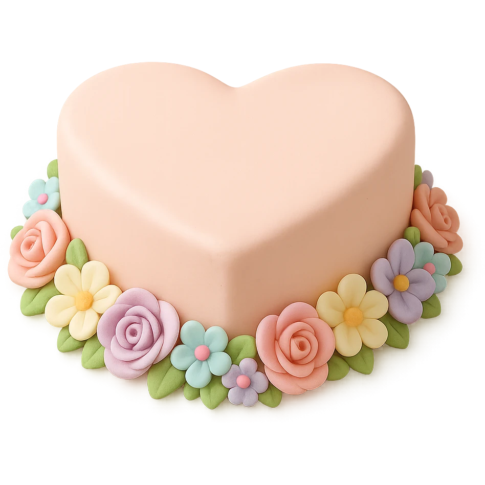 heart-shaped fondant cake with floral border emoji