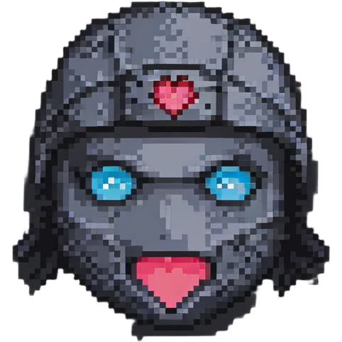 pixel art ninja face, heart eyes, simple background emoji