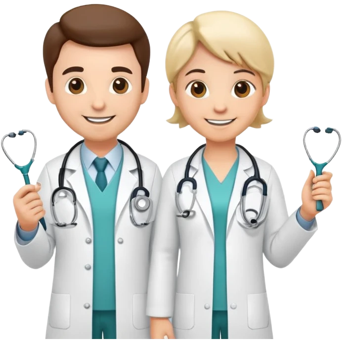 Two cartoon doctor characters with medical equipment emoji