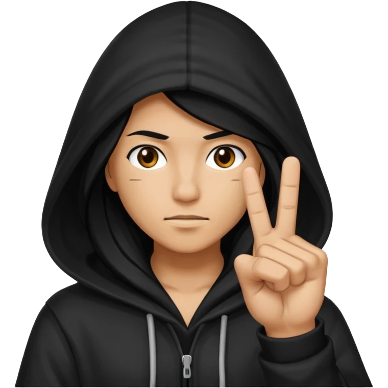 Moreno greñudo con capucha cuba la cara para el dedo del medio emoji