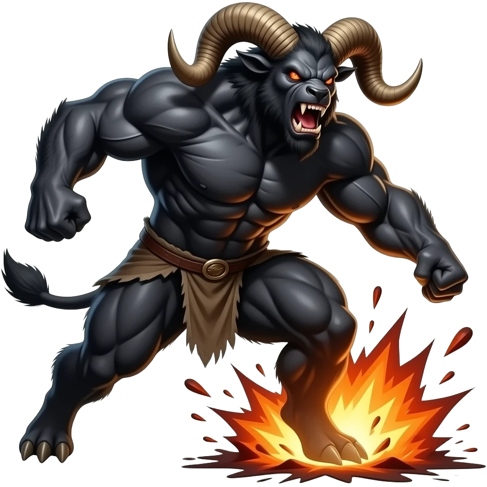 A ram-like beast with obsidian horns heated red at the tips. It charges with explosive force and can ignite the ground on impact. emoji