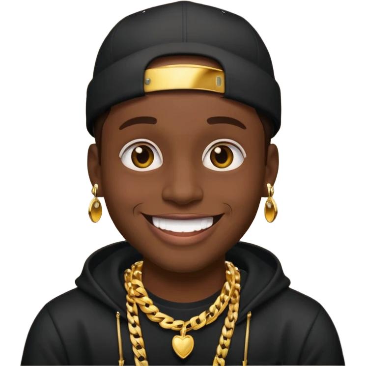 rapper emoji pointing at the camera, big smile, flashy jewelry emoji