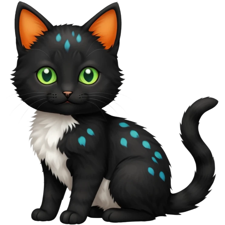 Black kitten with green eyes with small white kitten with orange spots and blue eyes adorable cute tiny  emoji