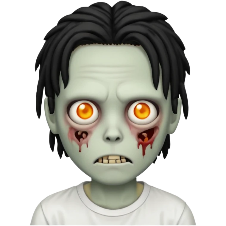 zombie boy with short black dreads that cover eyes and white shirt  emoji