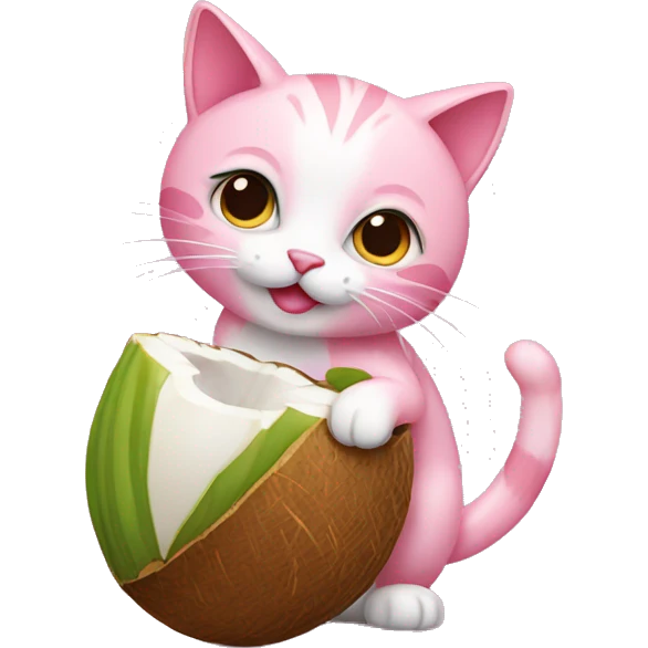 pink cat holding a coconut  emoji