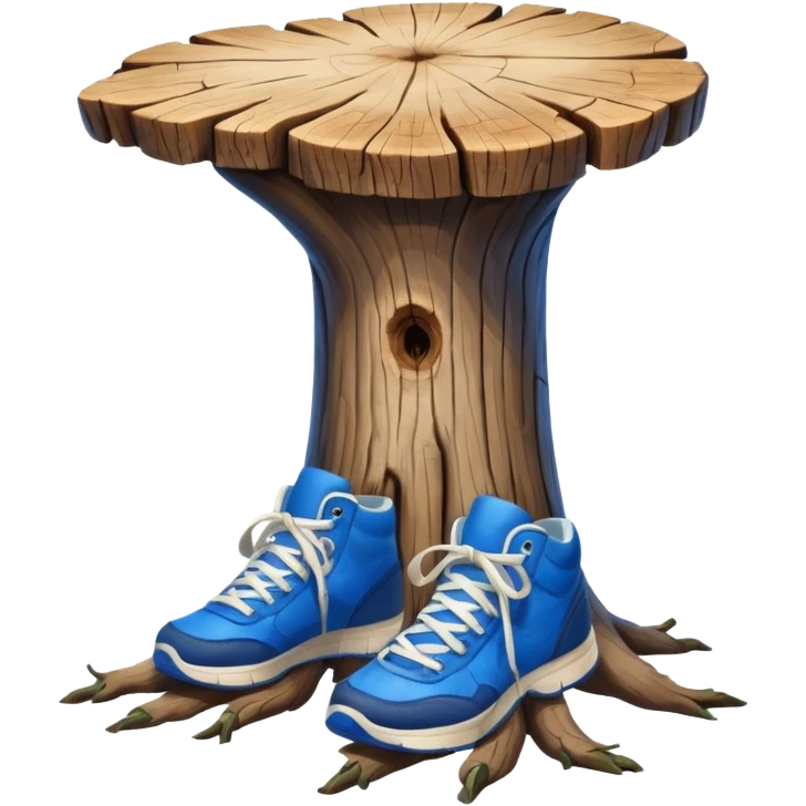 unsettling wooden stump with arms, legs, and blue sneakers emoji