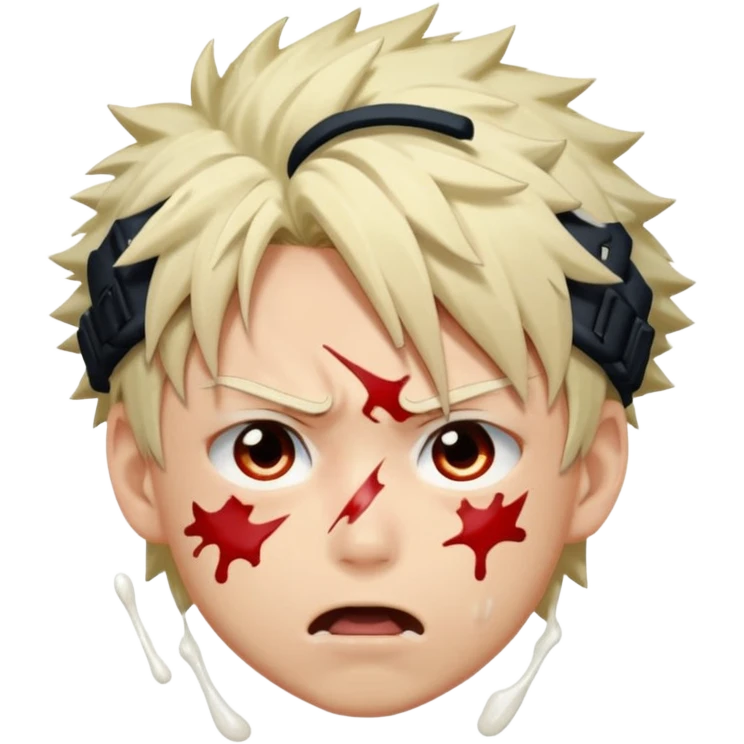 Katsuki Bakugo’s face showing physical delight and a blushed face with white glue splattered around his mouth With lots of drool. His eyes are rolled back with his eyebrows tilted back emoji