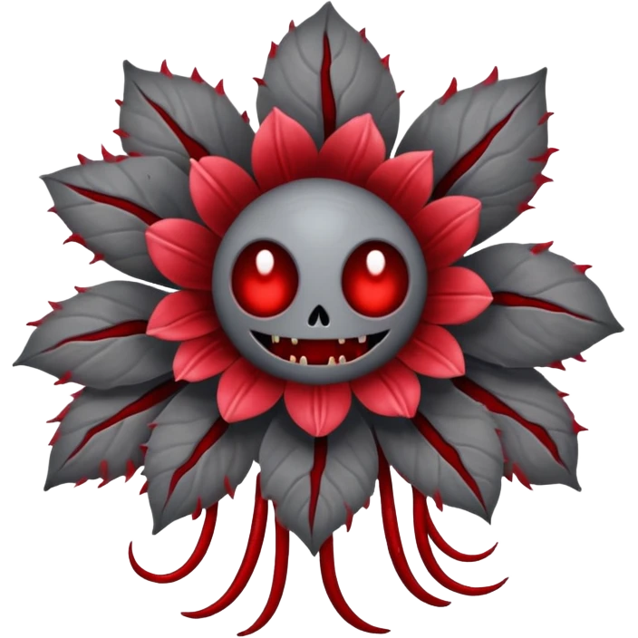 Grey creepy flower with red and blood on inside but as a monster emoji