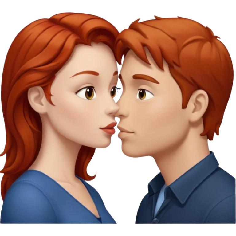 kissy face between white man with brown hair and redhead woman emoji