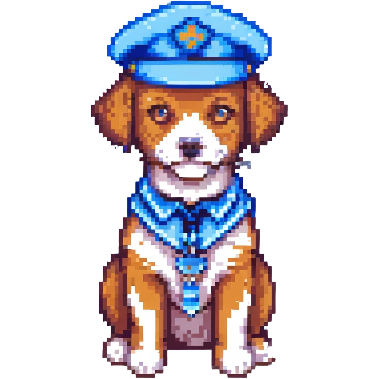 pixel art dog wearing a blue police cap emoji