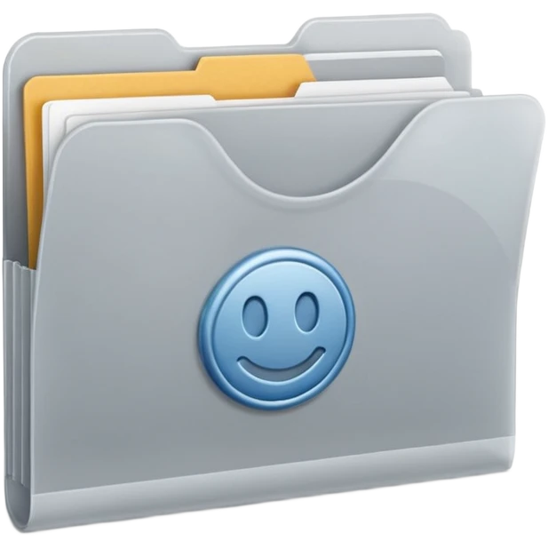 A **simple emoji-style icon** of a **frosted light-gray plastic folder** with **rounded corners**, **elastic string and button closure**, slightly translucent, clean front, subtle shading, and a **small tax/forms symbol in one corner.
 emoji