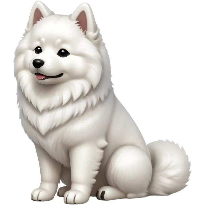 cinematic-[samoyed]-realistic-full-body-sitting-emoji,-tail-resting-loosely-beside-its-paws,-head-tilted-dramatically, -fluffy-[white]-fur,-simplified-yet-realistic-focused-features,-highly-detailed,-glowing-with-an-almost-sarcastic-glow emoji