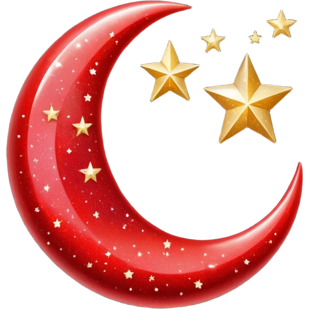 Beautiful sparkly glittery shiny pretty red crescent and stars scenery emoji