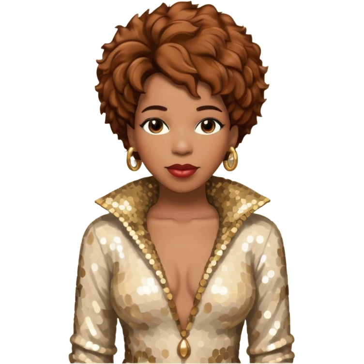 Macy Gray with brown hair, ivory sequin outfit emoji