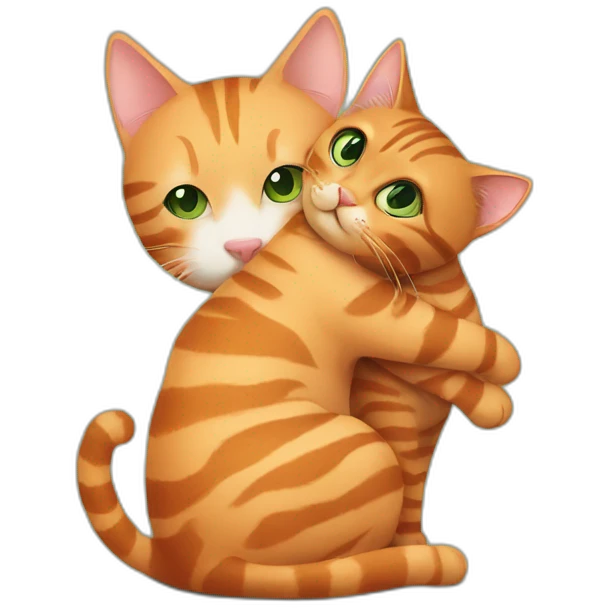 Striped orange cat hugs smaller brown cat with green eyes emoji
