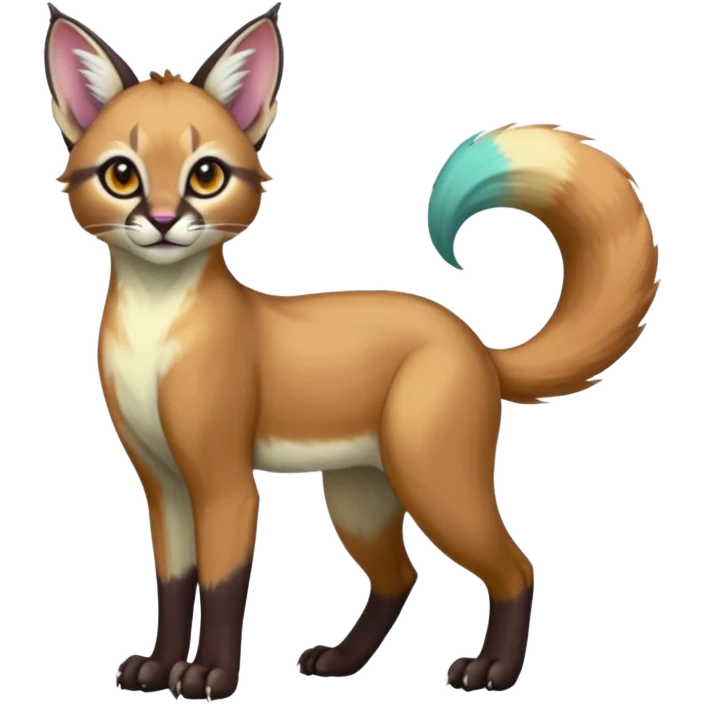 Colorful dark tropical pale light fruity pastel white glorious divine exotic cute cool beautiful shiny beautiful fantasy-caracal-civet-genet-sergal-vernid-Gryphon-Cacomistle-Trico-oncilla-animal-Fakémon-hybrid-fursona (full body) emoji