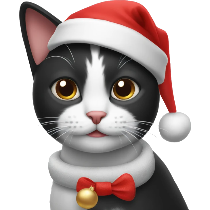 Black and white cat in Christmas hat emoji