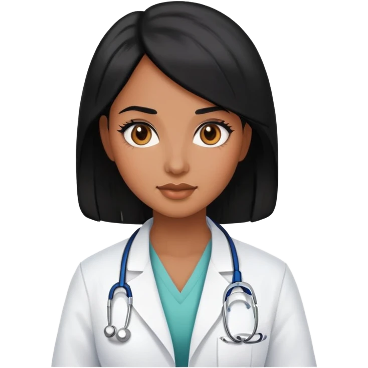 Black hair, brown skin, lady, doctor, pretty  emoji