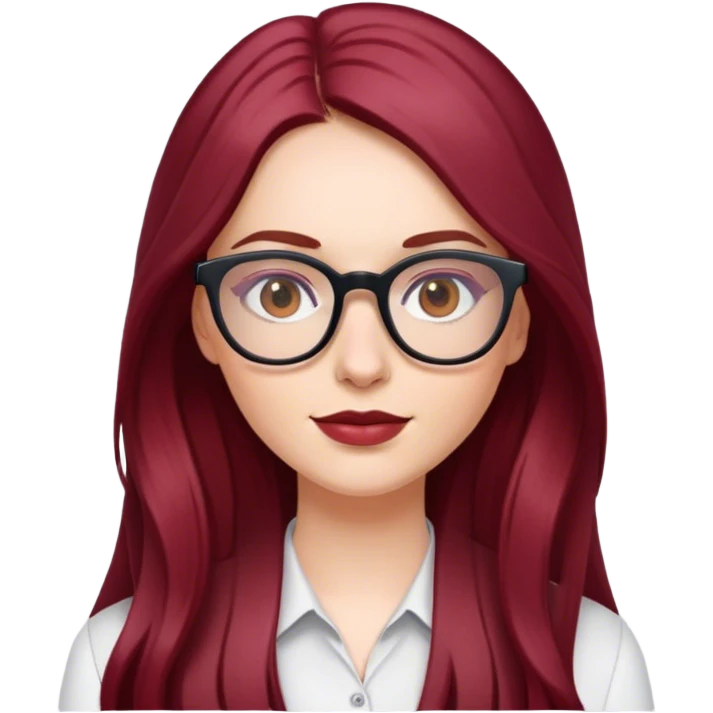 white girl with long burgundy hair and glasses  emoji