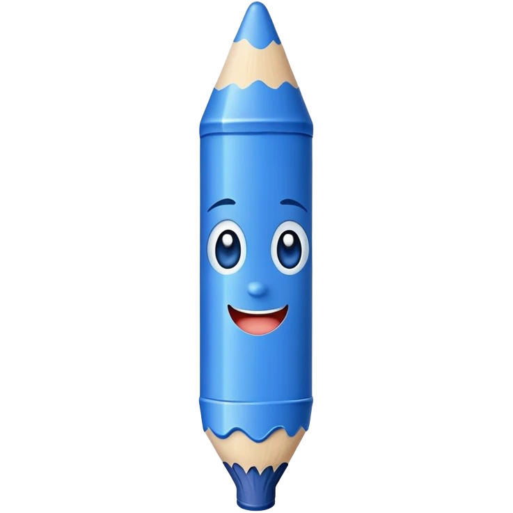 Blue crayon with a cute happy face emoji
