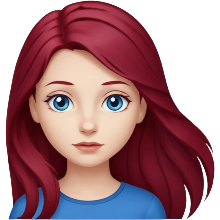 girl with long, dark, burgundy red hair and blue eyes emoji