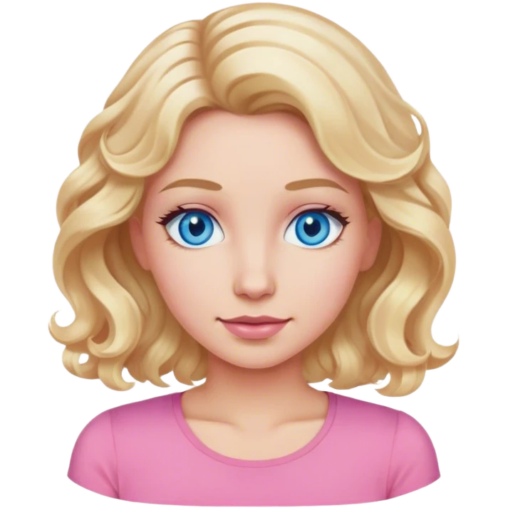 woman with pink top and blonde wavy hair and blue eyes emoji