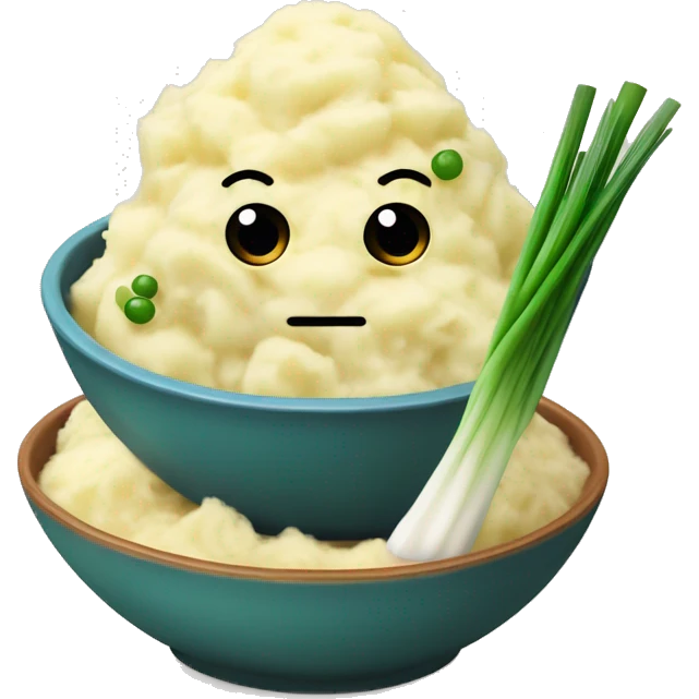 Mashed potatoes in a bowl with green onions on top emoji
