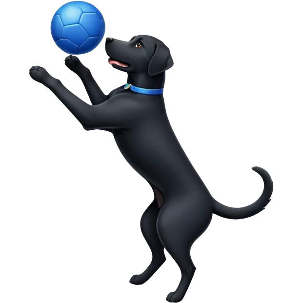 Black lab catching blue ball in the air  emoji