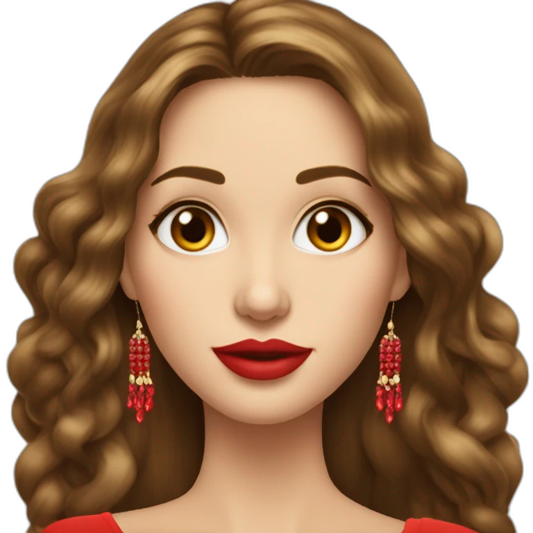 jolie femme cheuveux long lise brun avec boucle d'oreille bijoux en rouge emoji