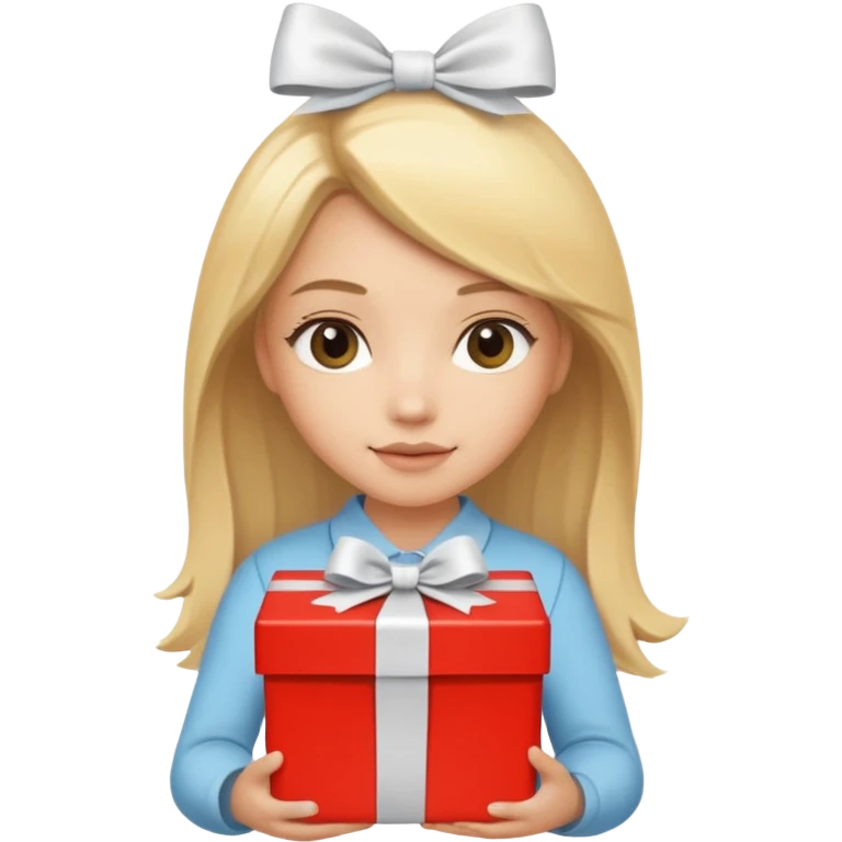 сгенерируй светловолосую девушку, держащую светло-коричневую подарочную коробку с бантиком emoji