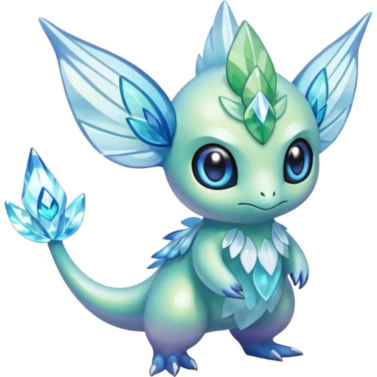 elemental icy floral ethereal glacial Axew-Rufflet-Brionne-Celebi-Pokémon-Fakémon-hybrid-creature emoji