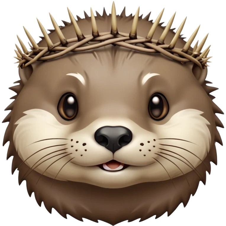 really cute confused otter face with simple thorny stem wrapped horizontally around its forehead like Jesus Christ's Crown of thorns, no crown shape on top, just thin spiky branches circling the forehead emoji
