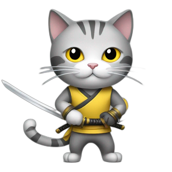 gray and yellow cat holding a katana emoji