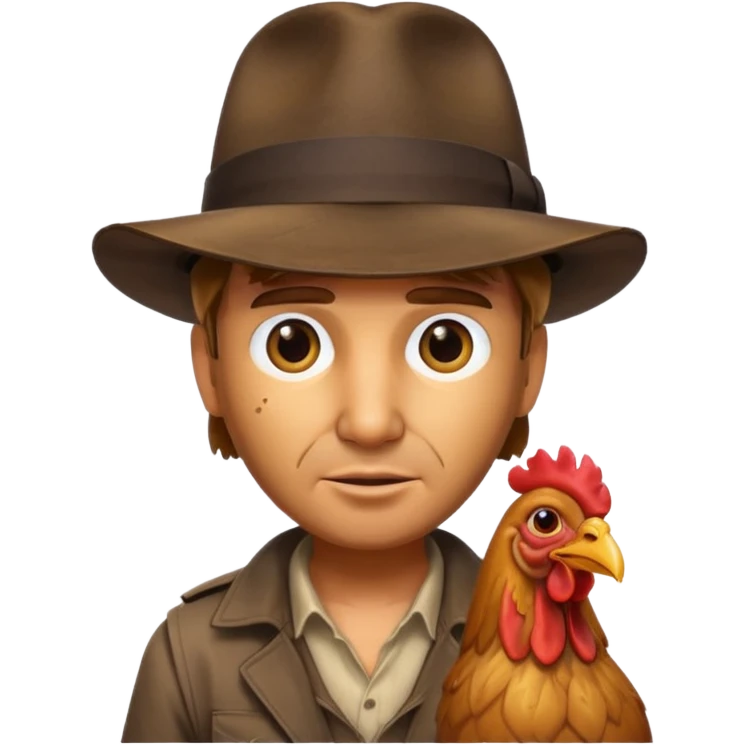 Indiana jones with a chicken head emoji