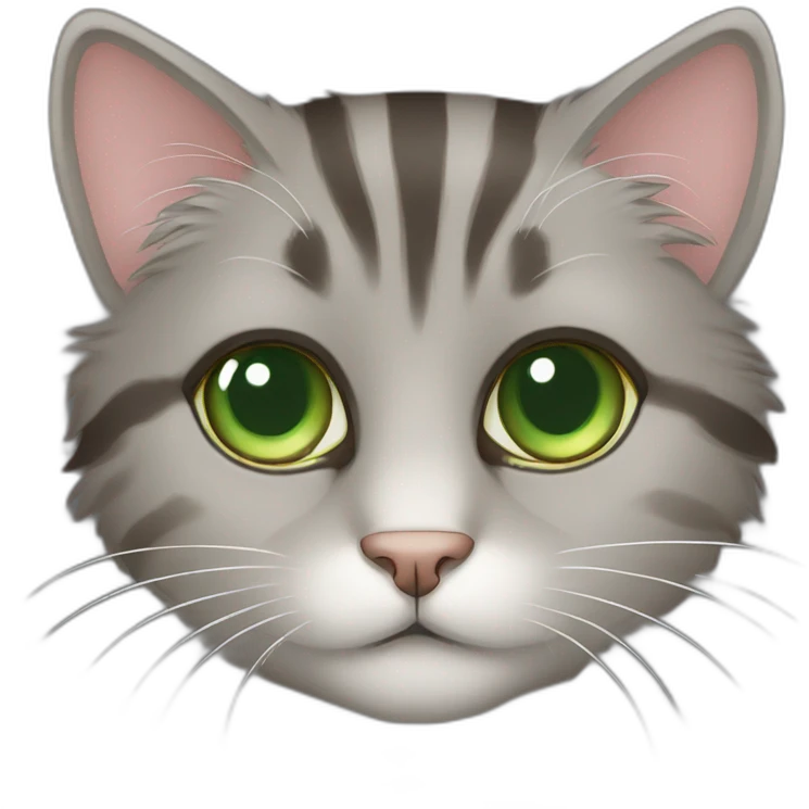 striped fluffy furry grayish brown cat green eyes emoji