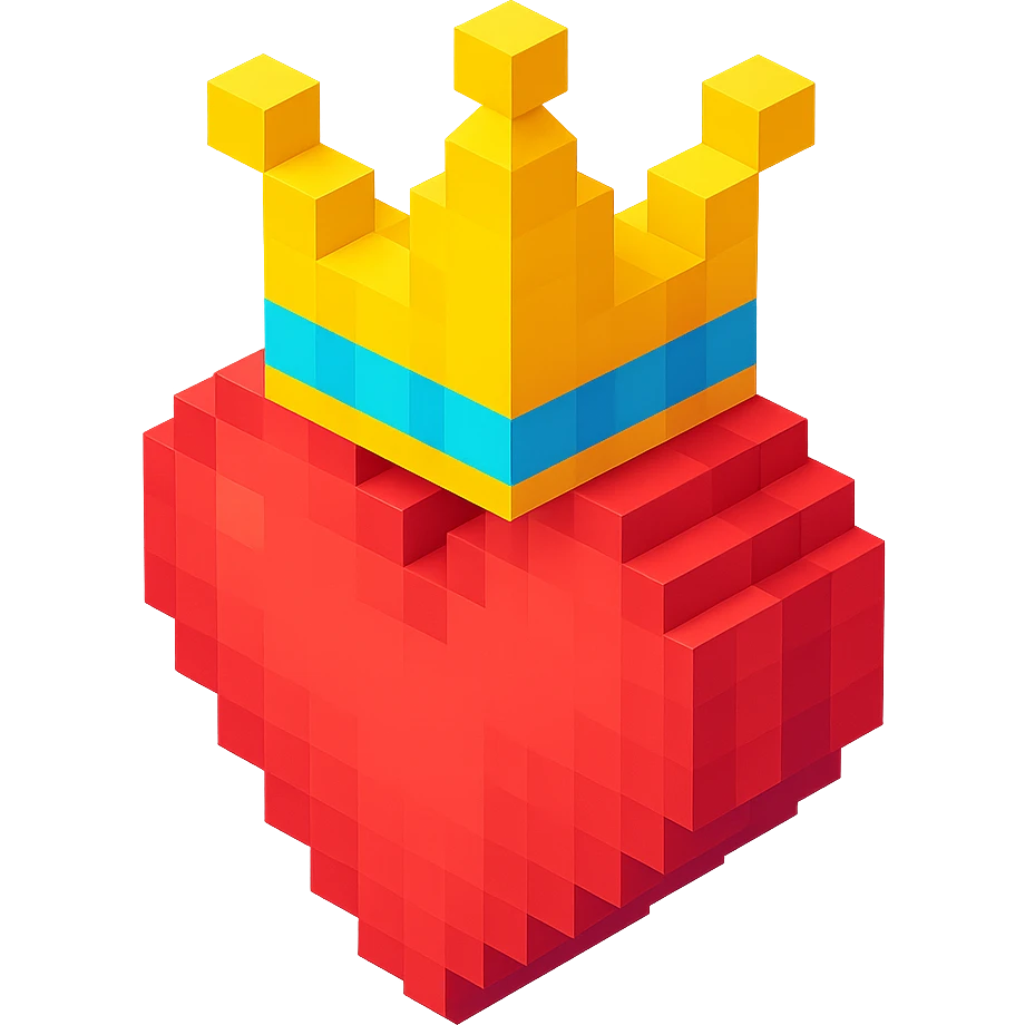 heart with a crown, voxel style, simple, blocky, colorful emoji