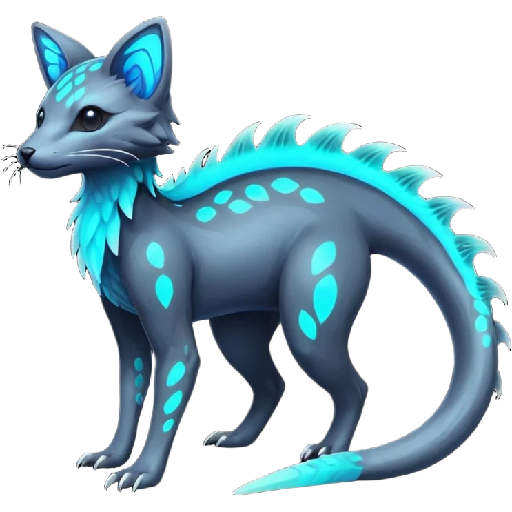 Rare realistic dark-neon glowing bioluminescent edgy badass epic pretty beautiful handsome gorgeous aesthetic colorful vibrant Vernid-Trico-species-Fakemon-creature by LiLaiRa, 4 legs, 1 tail, random markings, (full body) emoji
