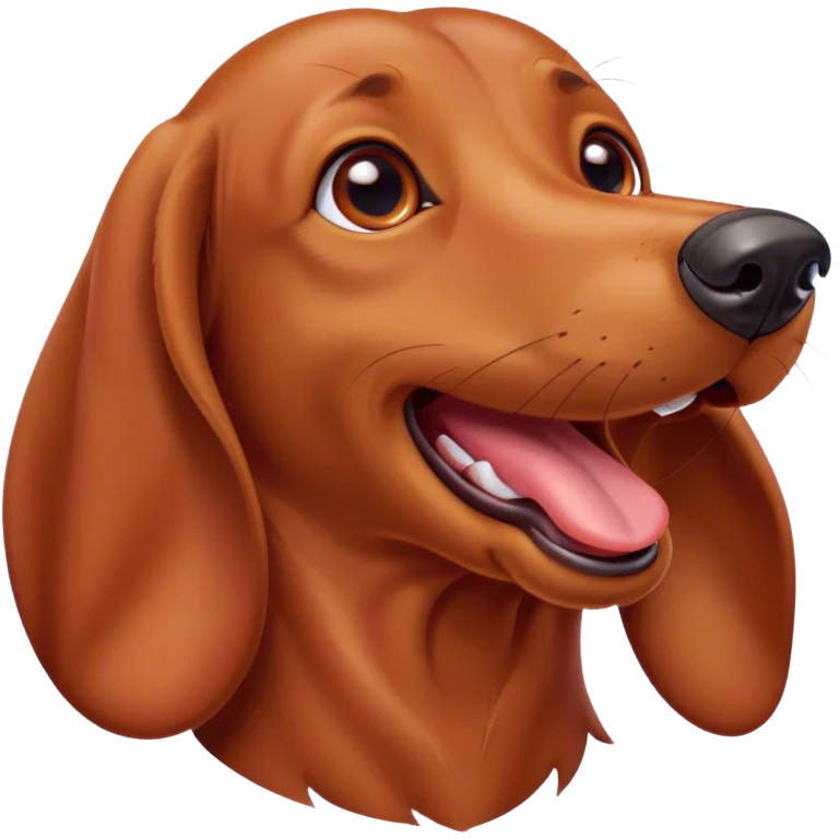 Cinematic Cute Yawning Red Dachshund Portrait Emoji, Head tilted slightly with a dramatic, wide-open yawn, showcasing a smooth red coat with a subtle luster, floppy ears slightly drooping, round brown eyes barely open in drowsy contentment, Simplified yet irresistibly adorable features, highly detailed, glowing with a soft, cozy glow, high shine, relaxed yet expressive, stylized with a touch of whimsy, bright and endearing, soft glowing outline, capturing the essence of a sleepy yet affectionate companion, so drowsy it feels like it could stretch right out of the screen and curl up for a nap! emoji