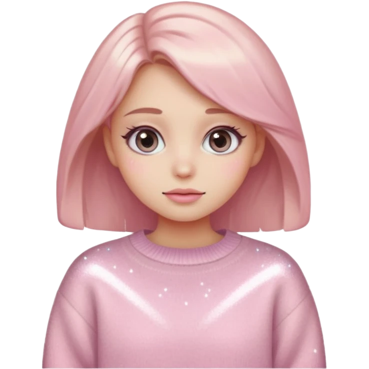 “Emoji girl, pastel pink blush, sparkly wide eyes,  oversized pastel sweater.” emoji