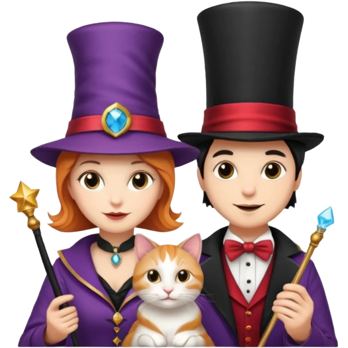magician couple and their pet cat emoji