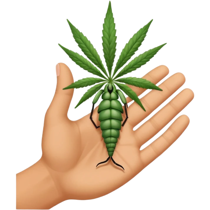 Hand emoji holding cannabis bugs emoji