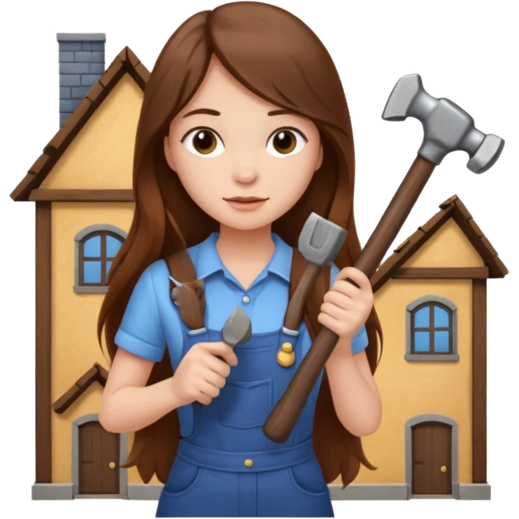 beautiful girl with long brown hair constructing new bedroom emoji