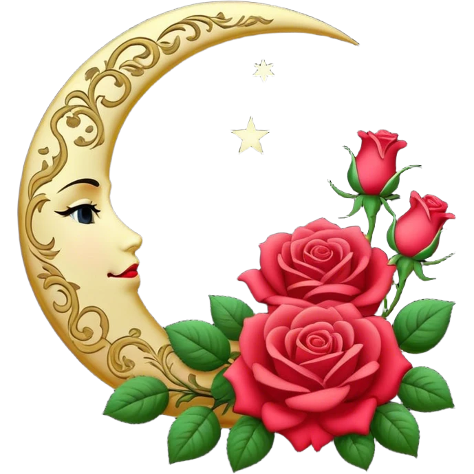 crescent damask moon with roses emoji