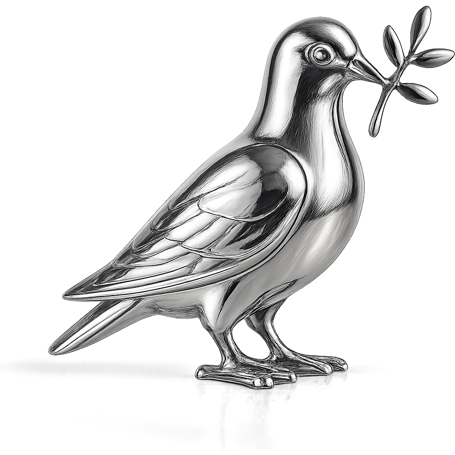 reflective chrome silhouette of a pigeon carrying a branch in its beak emoji