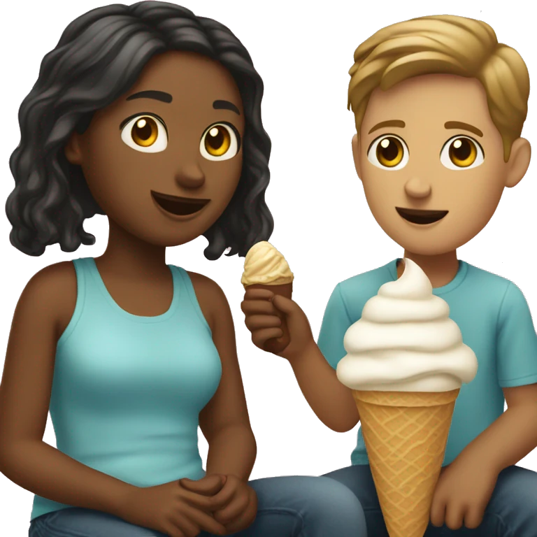 Girl sitting on white guys lap eating ice cream together  emoji