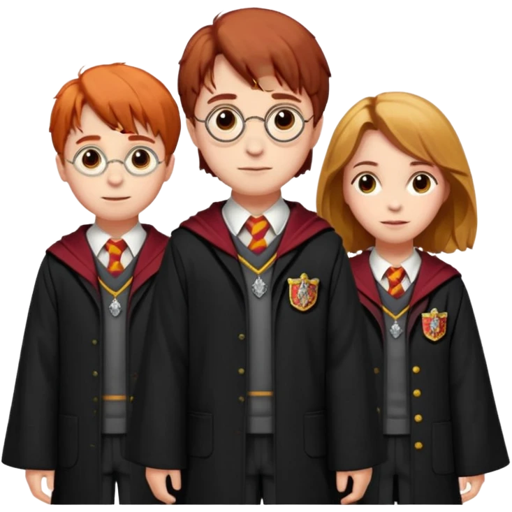 harry potter, ronald weasley and hermione granger in gryfinndor uniform emoji