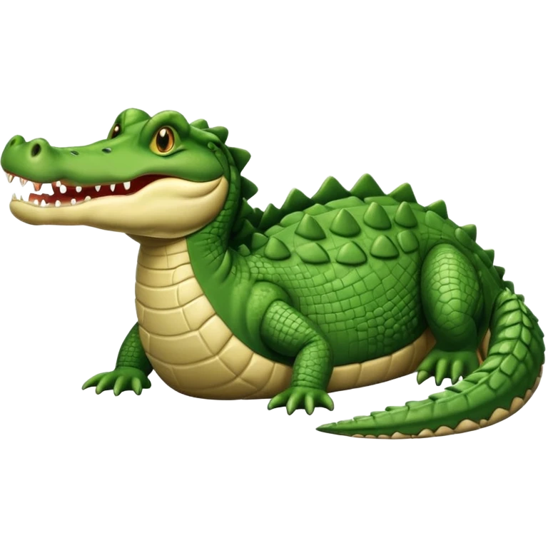 Crocodile  laying down with tail over its back with its mouth alittle open looking to the right emoji