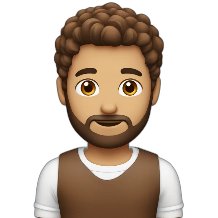 Chico color blanco con pelo corto lizo marron sin barba y con abriculares y con remera azul y rojo emoji