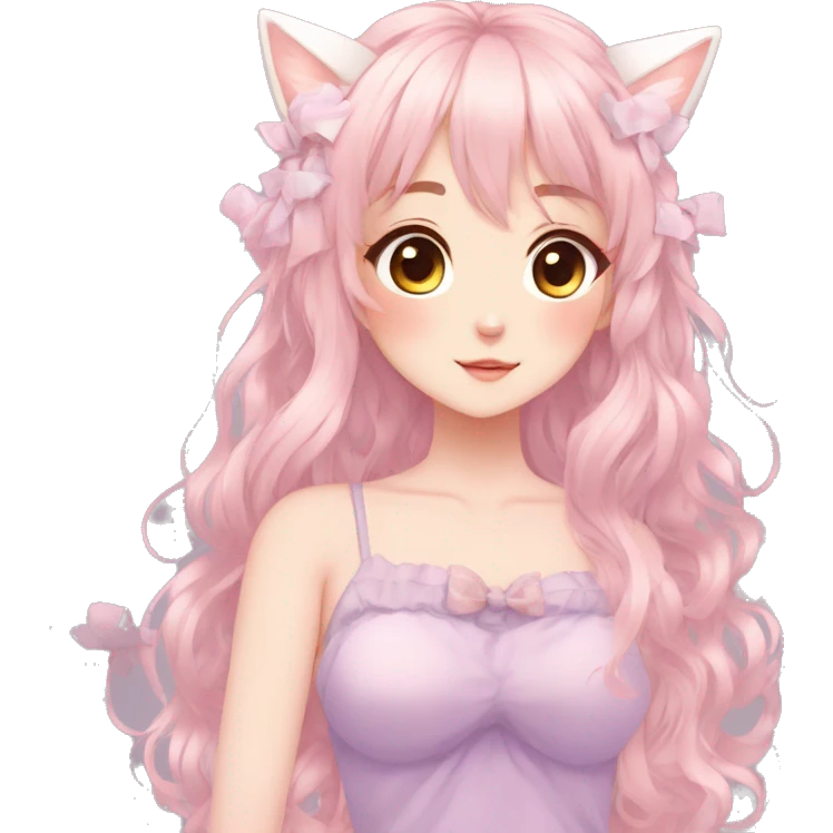 Gorgeous pastel anime girl with blushing face and hair garnitures and pretty hair and cat ears aesthetic trending style emoji
